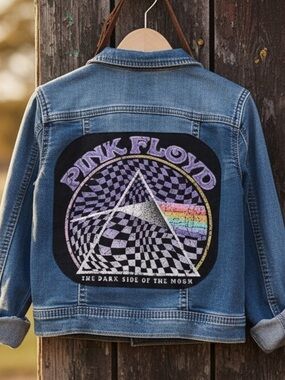 Pink Floyd Kids Upcycled Blue Denim Jacket Graphic Band Musician